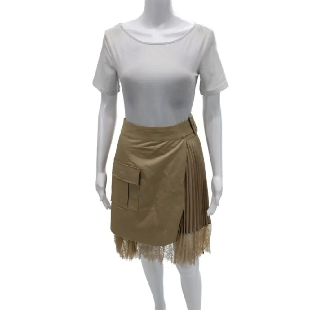 Self Portrait Womens Cargo Pleated Wrap Mini Skirt Tan Size 4